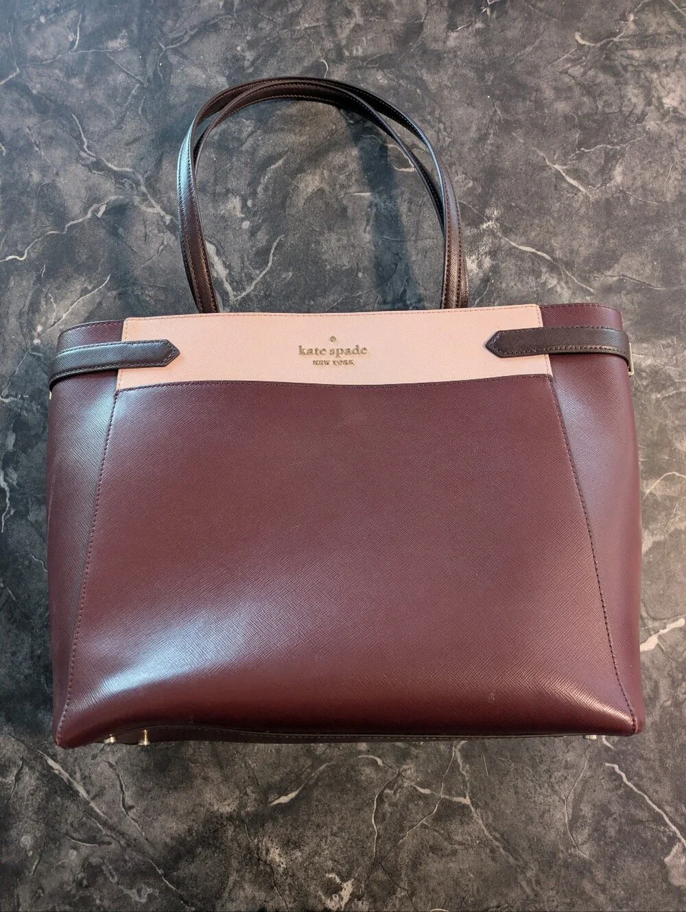 Kate Spade New York Burgundy & Light Pink Tote + Matching Wallet Set